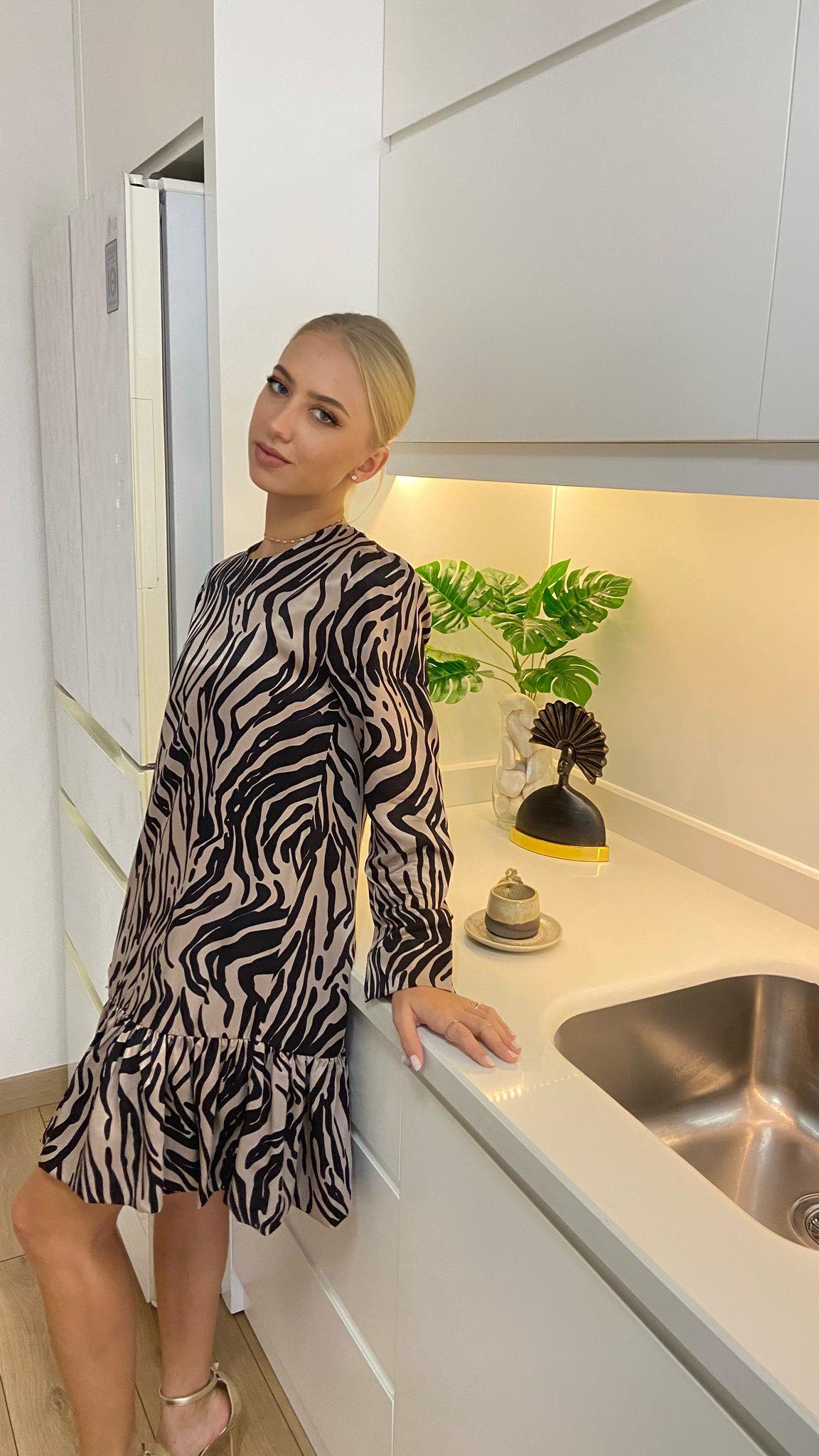 Zebra Desenli Saten Balon Etekli Elsibe 