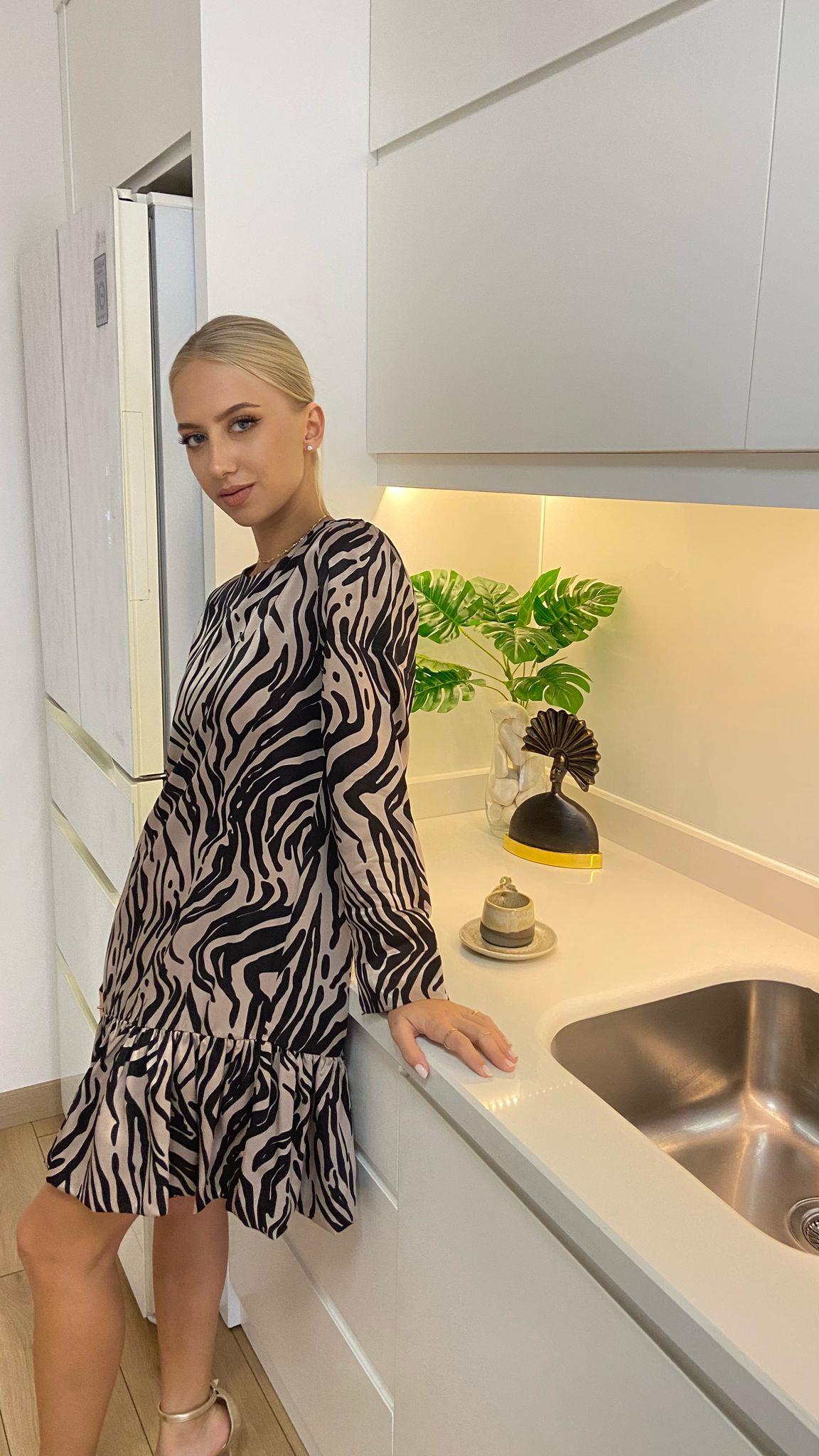 Zebra Desenli Saten Balon Etekli Elsibe 