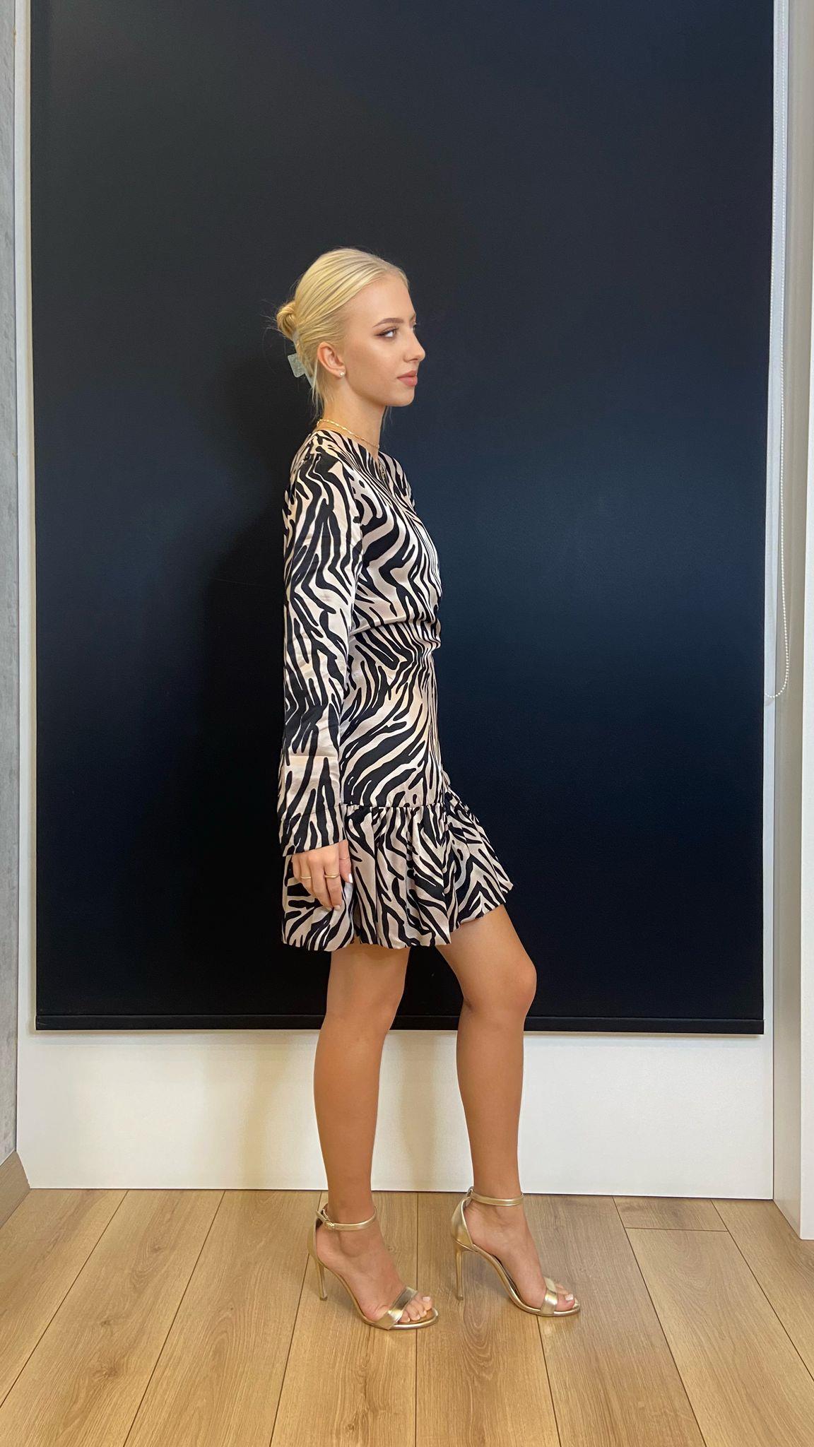 Zebra Desenli Saten Balon Etekli Elsibe 