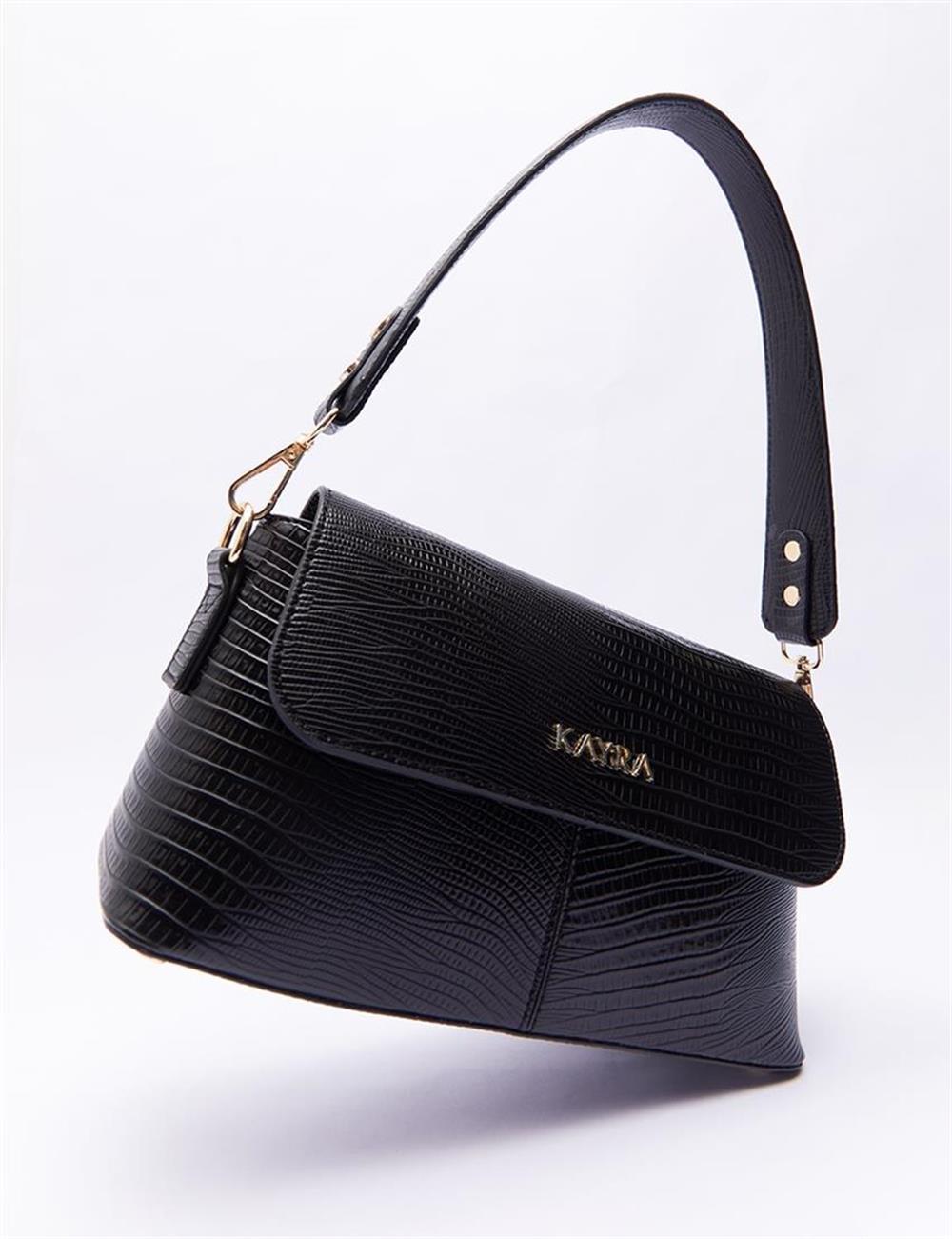 Kayra Croco Desenli Baget Çanta KA-B23-CNT30B Siyah