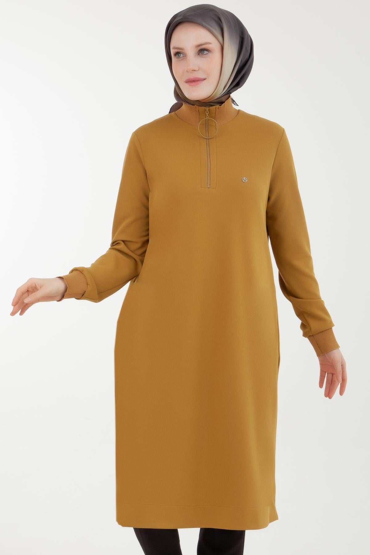 Armine Trend Yakası Halka Fermuarlı Tunik Olive 23kt442