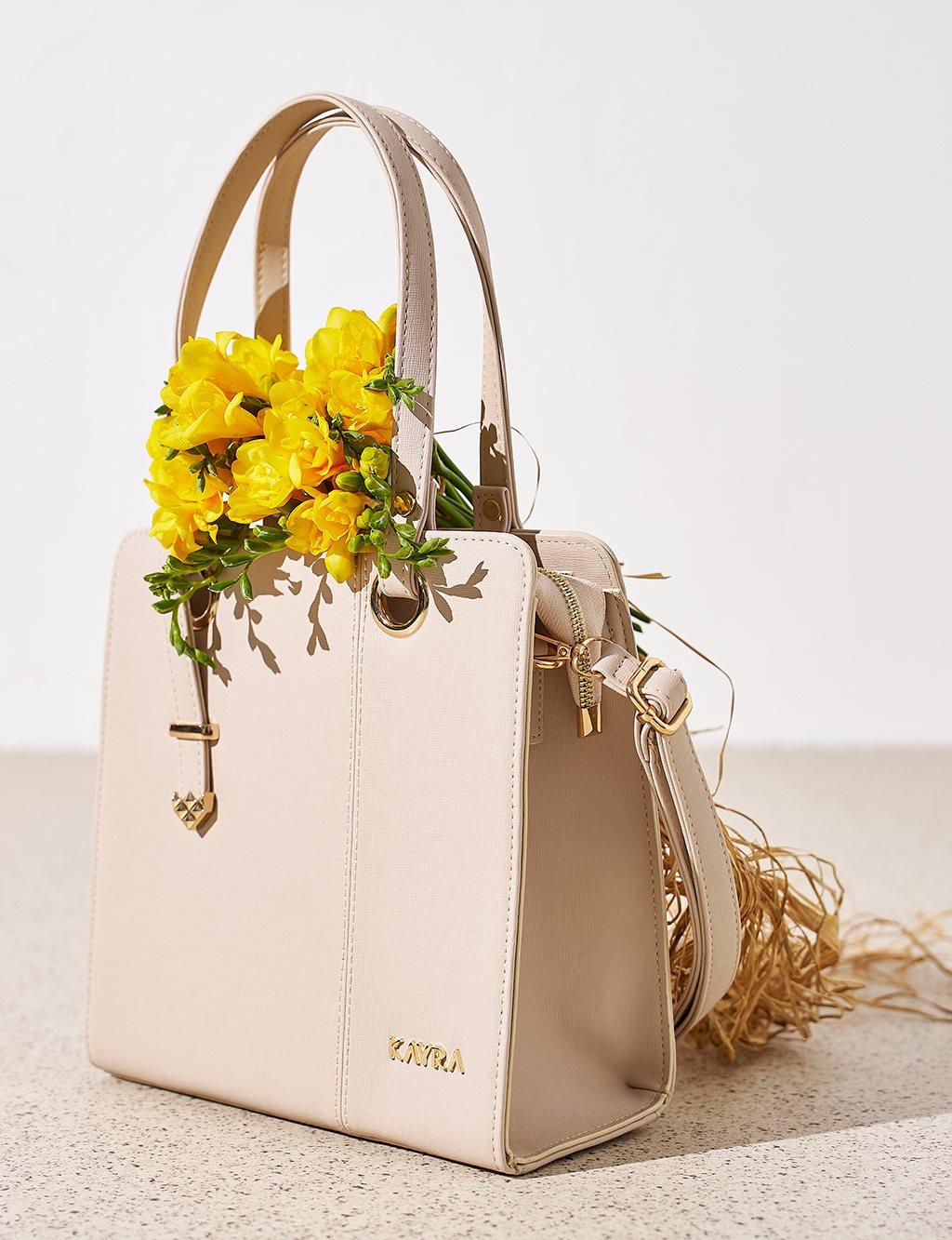 KAYRA Dokulu Tote Çanta Krem KA-B24-CNT29-13