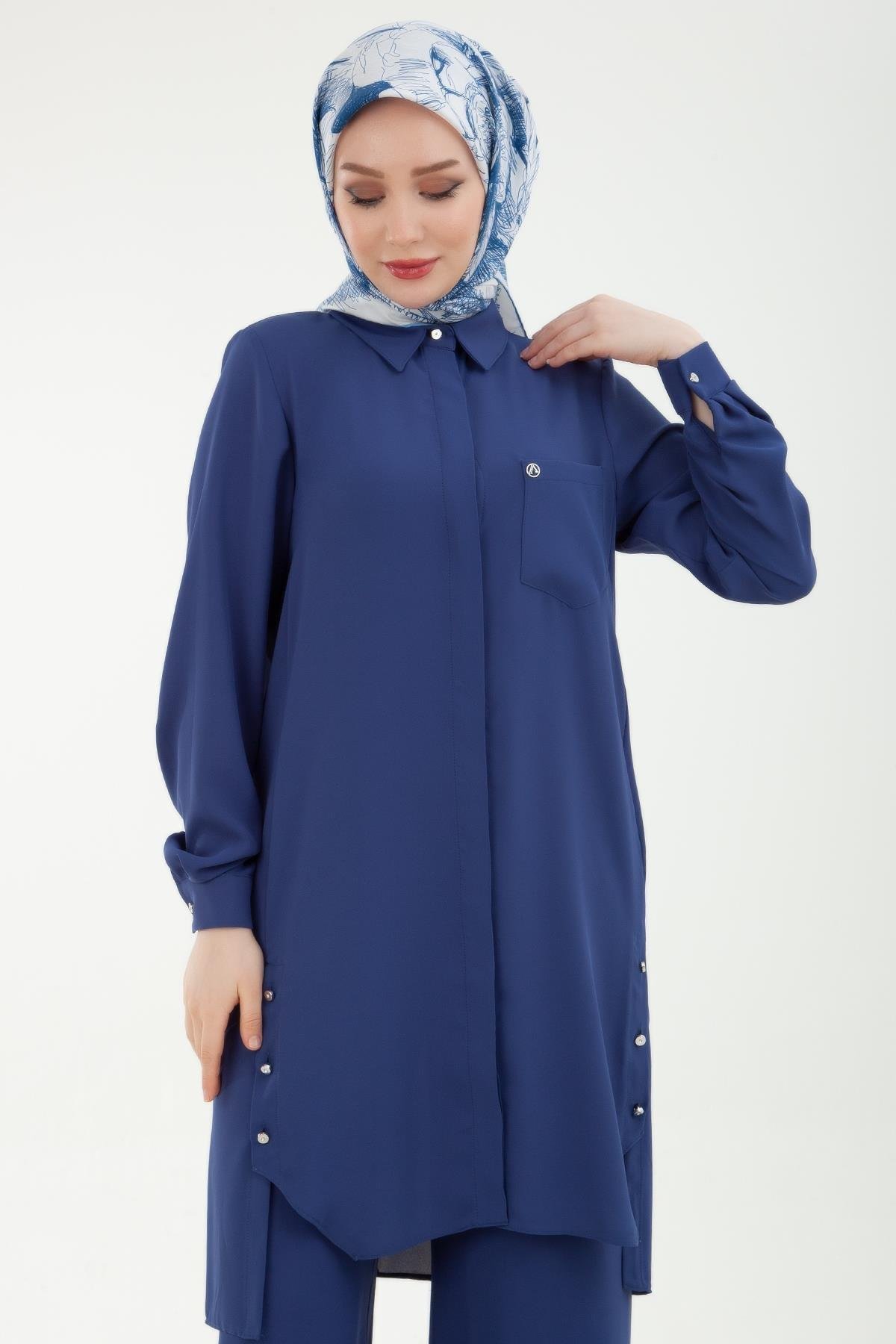 ARMİNE TREND Pantolonlu Beli Lastikli İkili Takım İndigo 24YT629