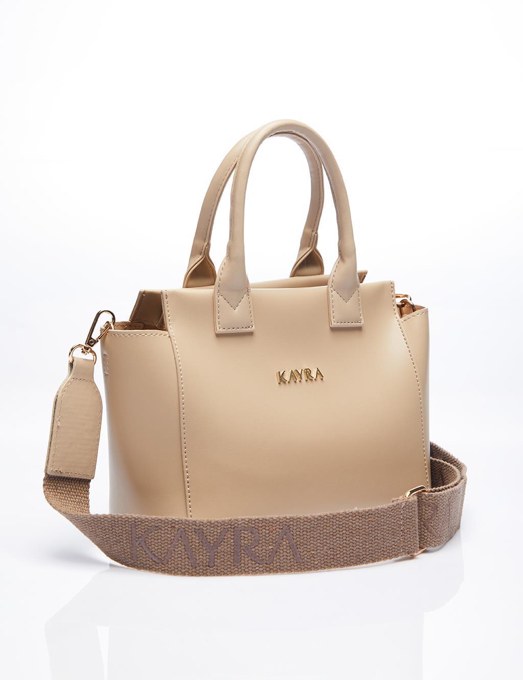 Kayra Suni Deri Karışımlı Tote Çanta Vizon KA-B24-CNT62
