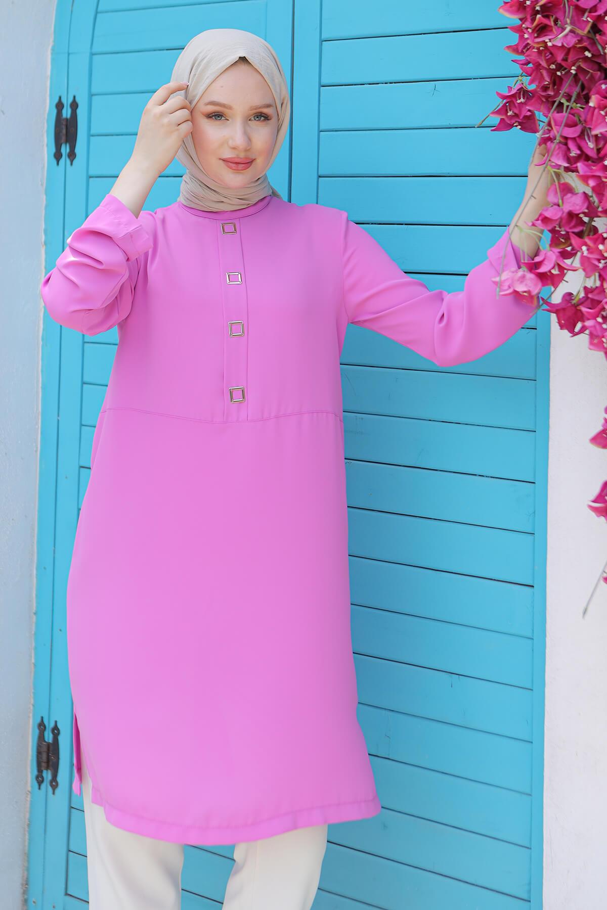 ARMİNE TREND Kare Çıtçıtlı Tunik Pembe 24YT451