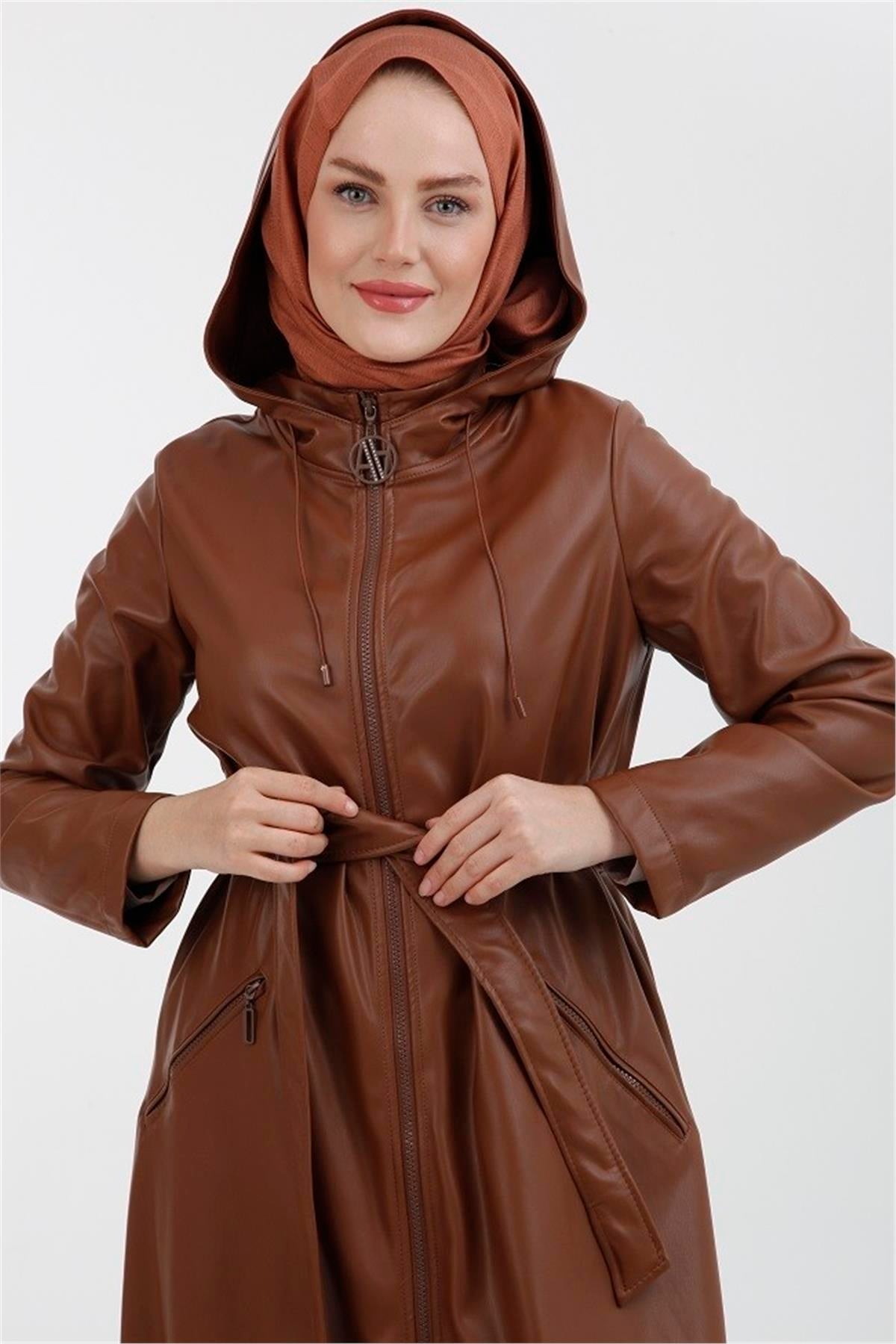 22KT504 Armine Beli Kemerli Deri Kap Taba