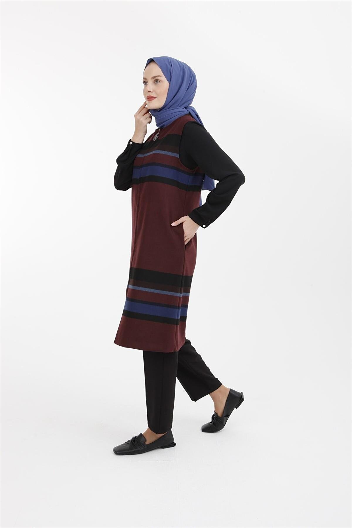 22KT515 Armine Bayan Kaşe Yelek Bordo