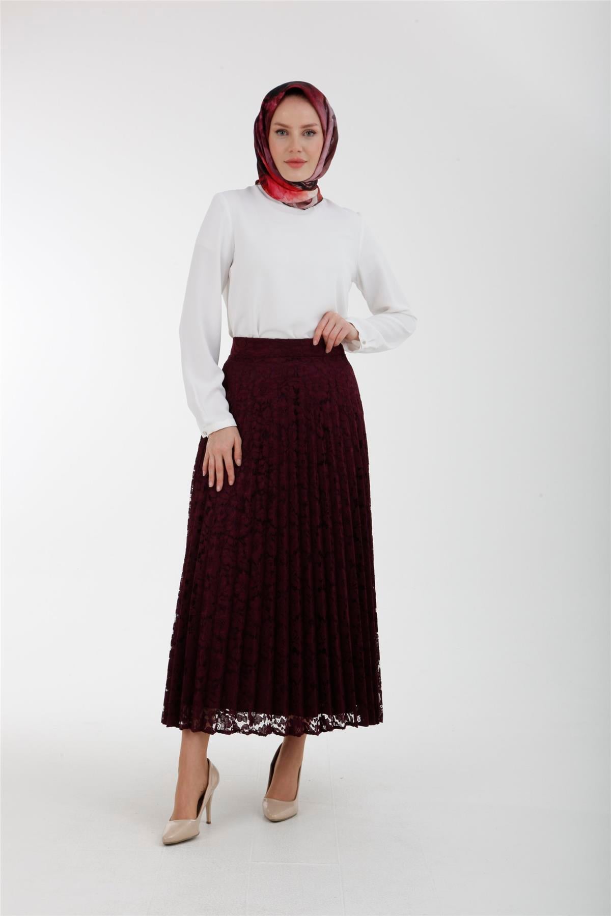 23YT110 Armine Trend Gipürlü Etek Violet