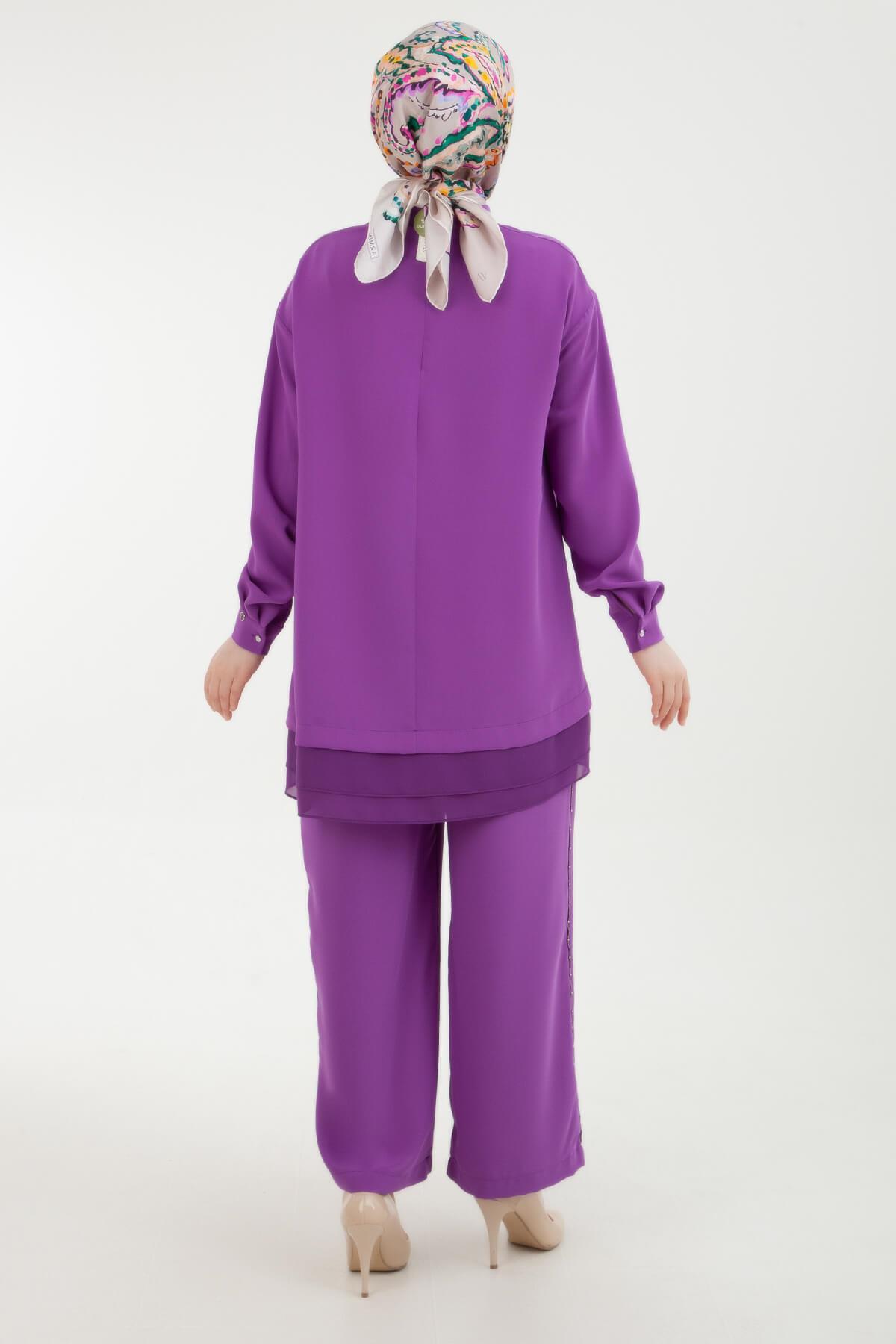 Armine TREND Tül ve Taş Detaylı Takım Menekşe 24YT646