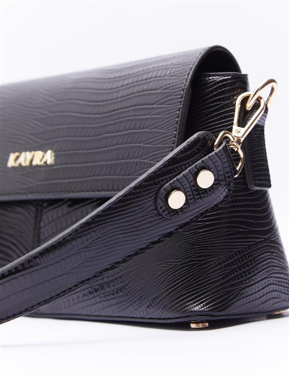 Kayra Croco Desenli Baget Çanta KA-B23-CNT30B Siyah