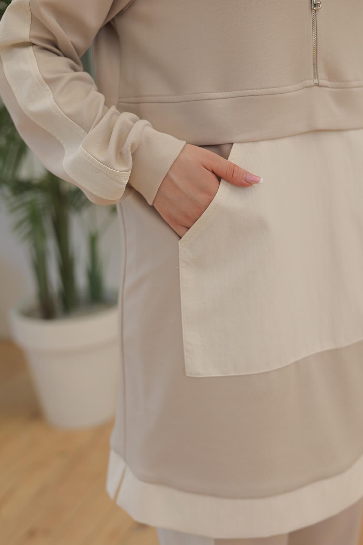 Armine TREND Bambu ve Paraşüt Kumaşlı Bilek Çıtçıtlı Takım Bej 24YT608
