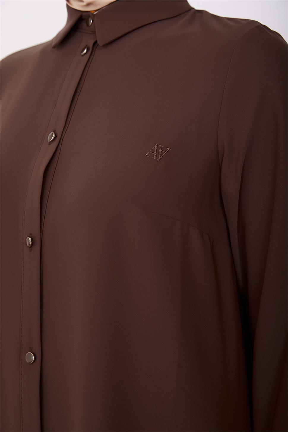 Armine Uzun Kollu Armine Logolu Tunik 23KH411 Acı Kahve