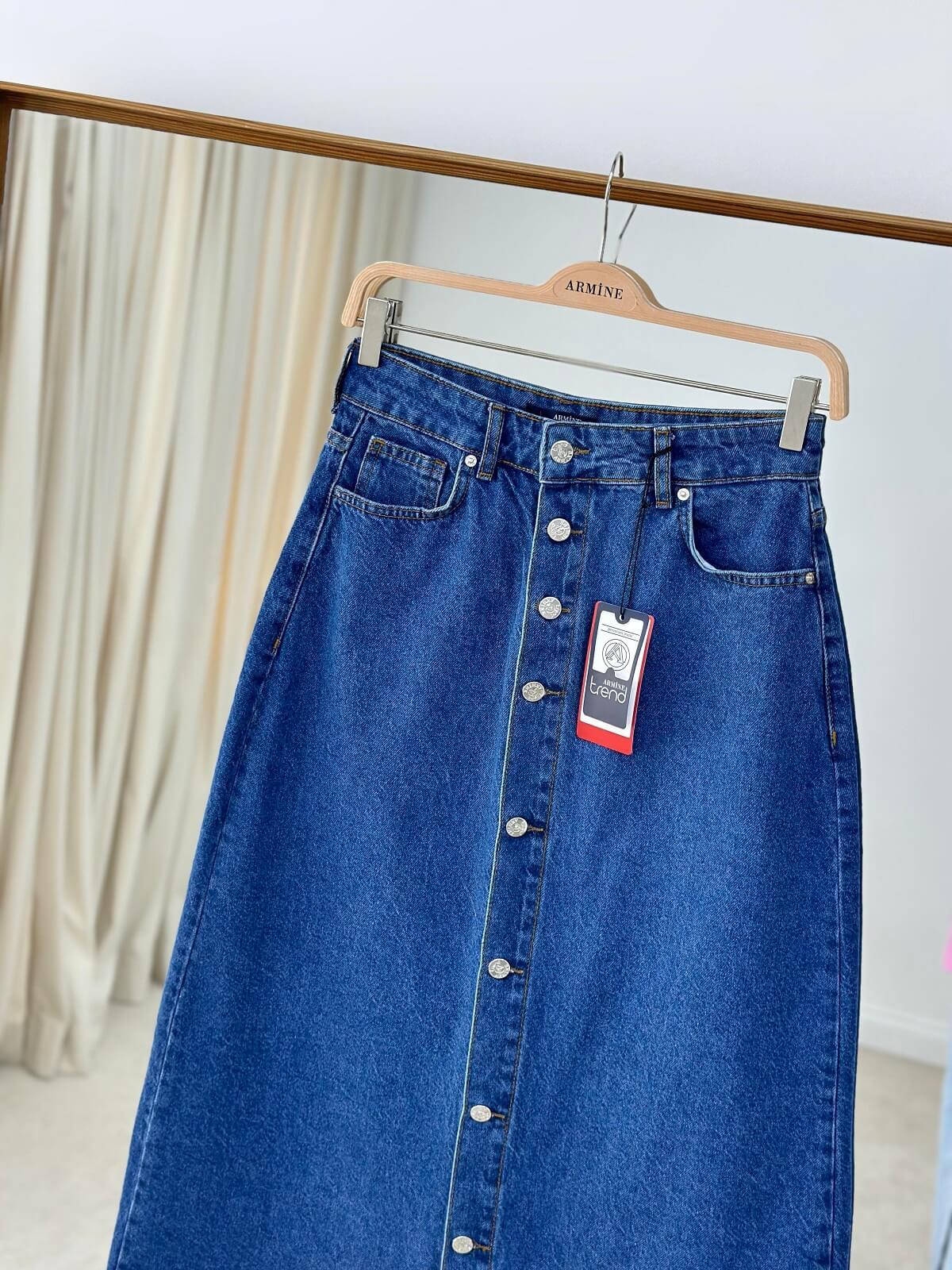 Armine TREND Önden Düğmeli Denim Etek Mavi 24YTD104