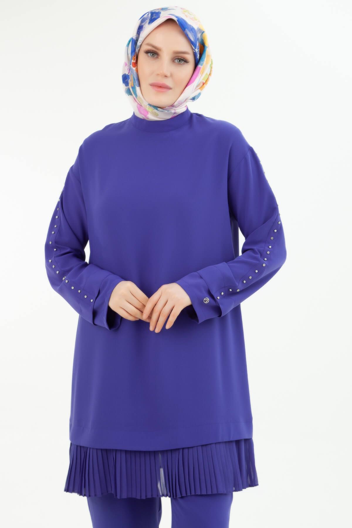 Armine TREND Kolları Taş Detaylı Pantolonlu Takım Menekşe 24YT644