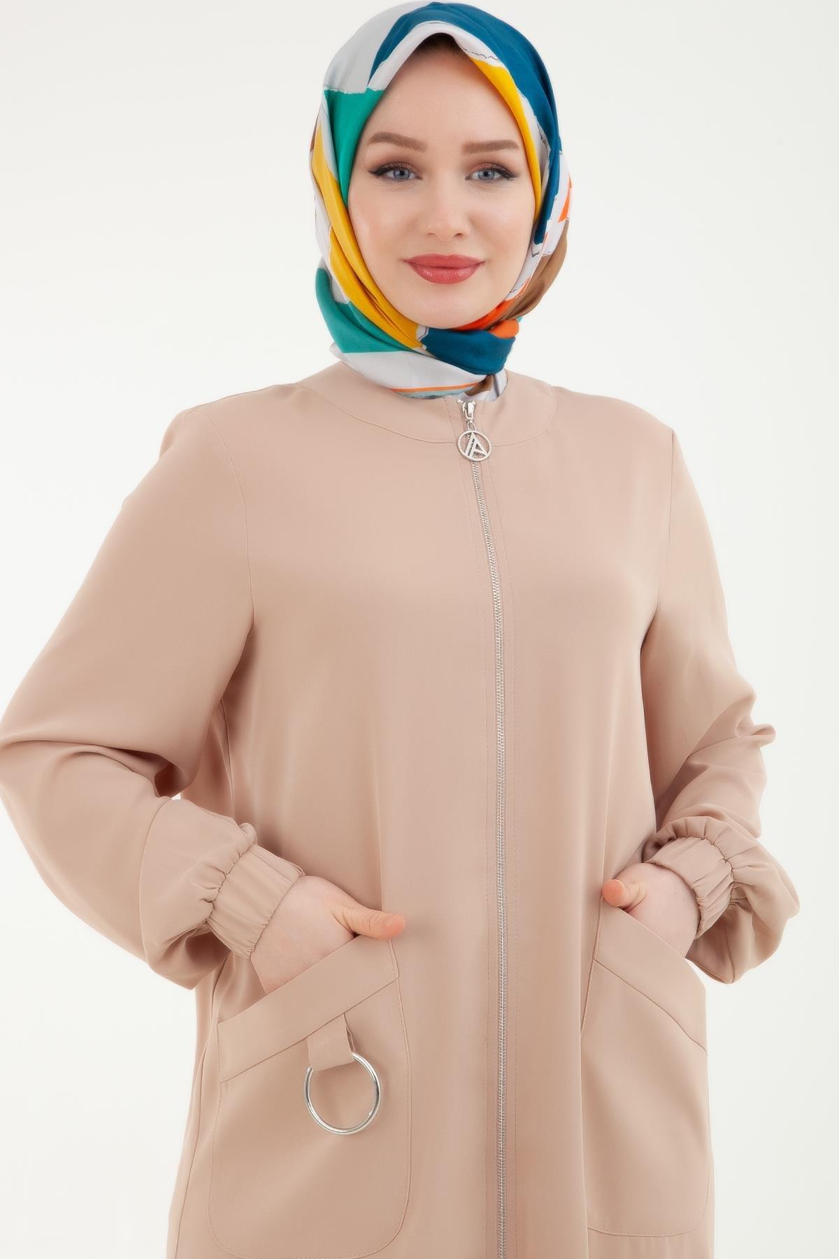 ARMİNE TREND Kolları Lastikli Cepli Fermuarlı Giy Çık Vizon 24YT546