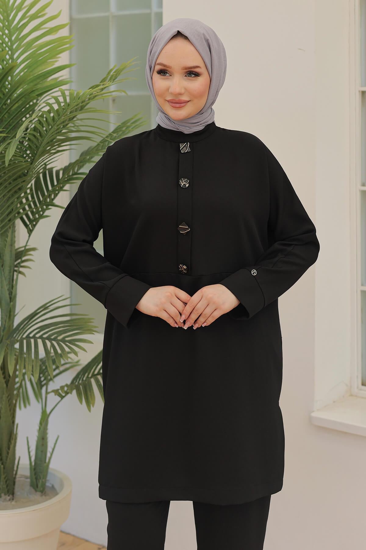 Armine TREND Önden Kapalı Düğmeli Pantolonlu Takım Siyah 24YT659