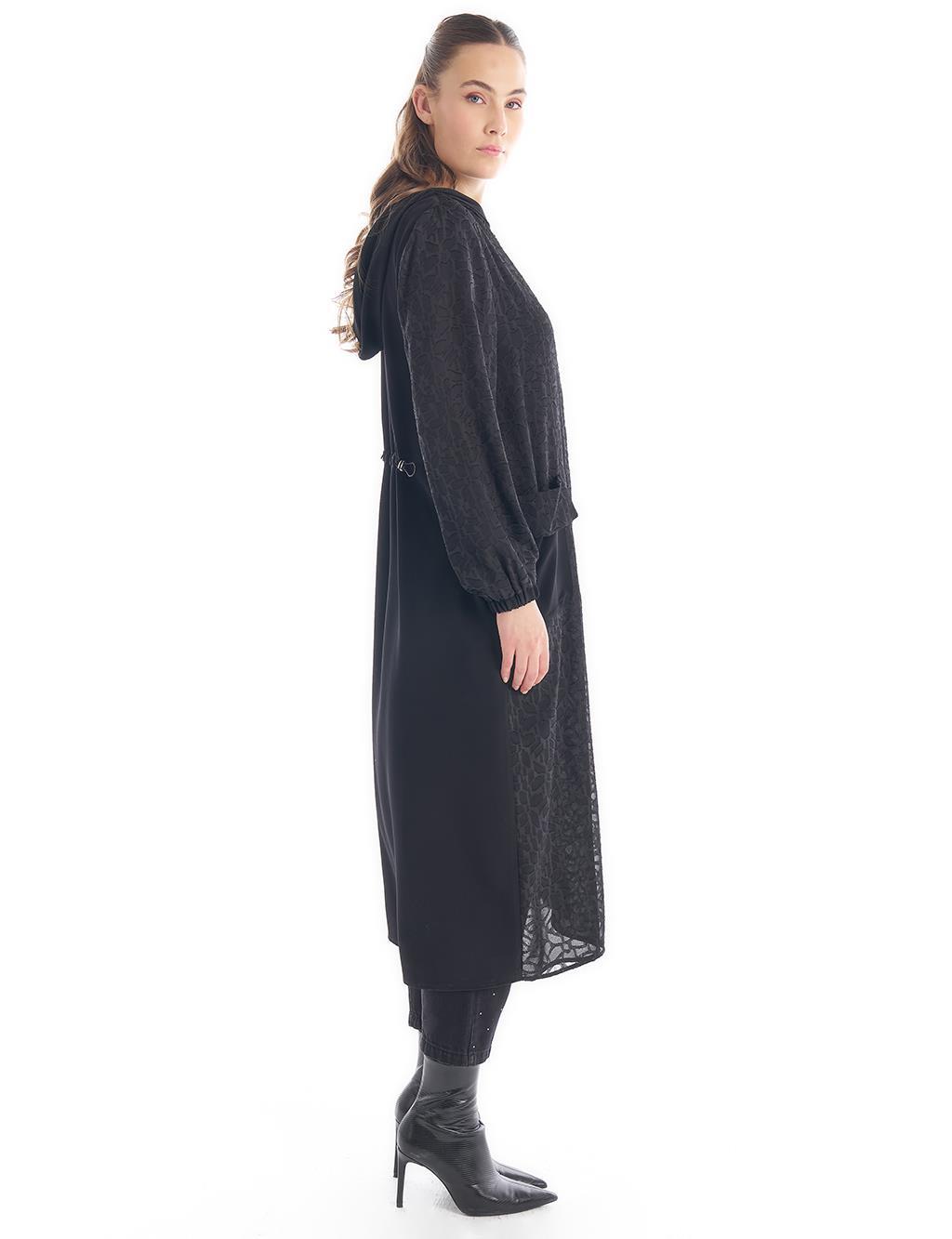 KAYRA Kumaş Mixli Beli Büzgülü Kap Siyah VV-B24-44001-12