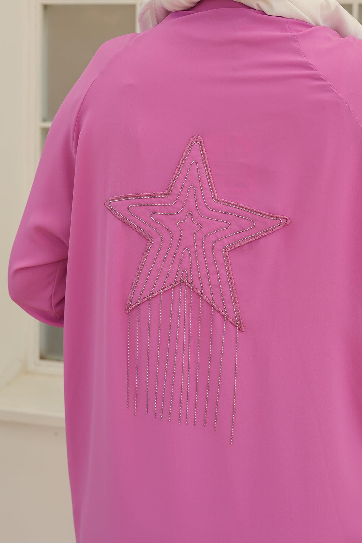 ARMİNE TREND İpek Krep Kumaşlı Sırtı Yıldızlı Fermuarlı Tunik Pembe 24YT560