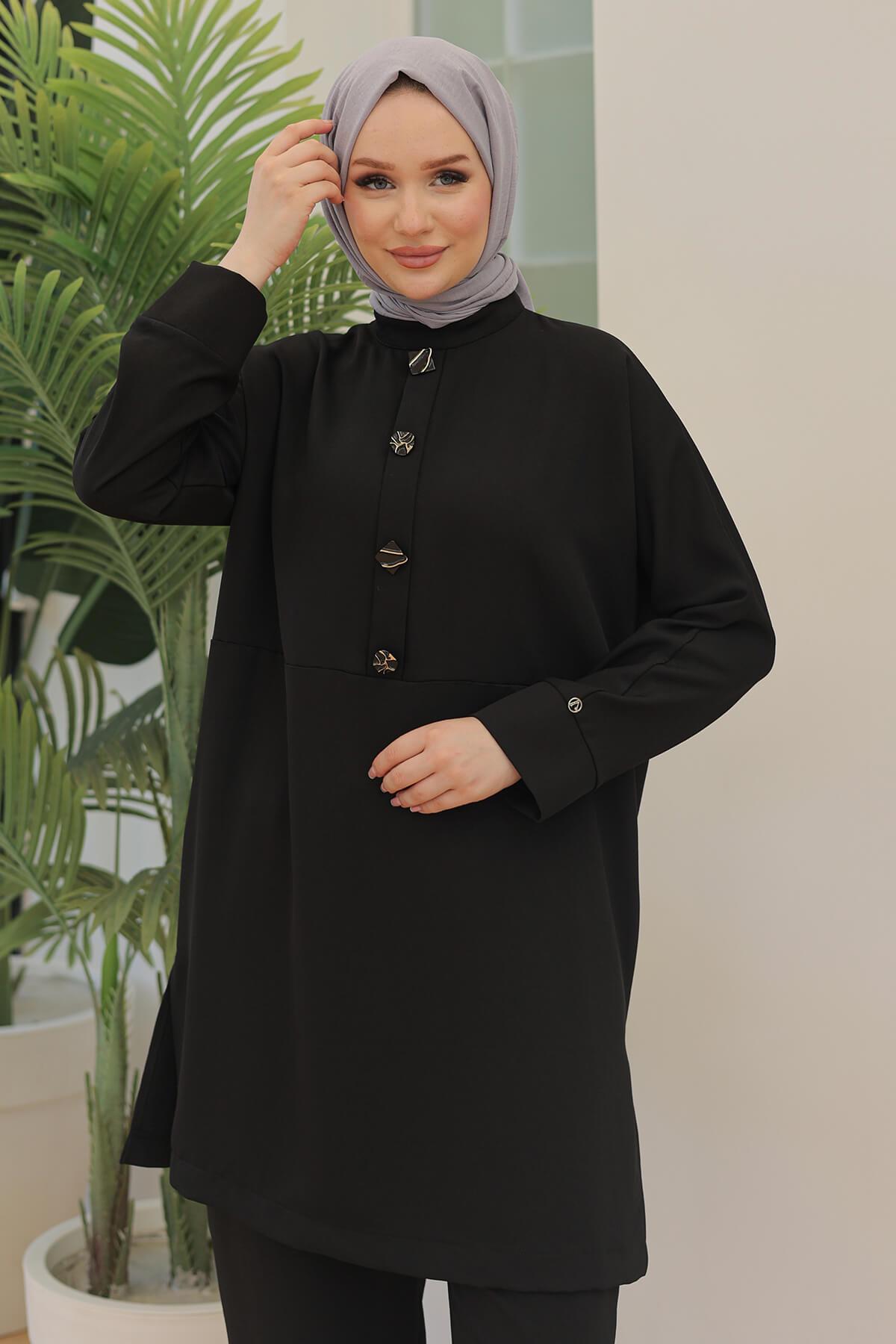 Armine TREND Önden Kapalı Düğmeli Pantolonlu Takım Siyah 24YT659
