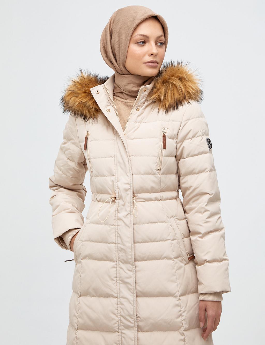 Kayra Çıt Çıtlı Kaz Tüyü Dolgulu Mont Krem KA-A23-27001