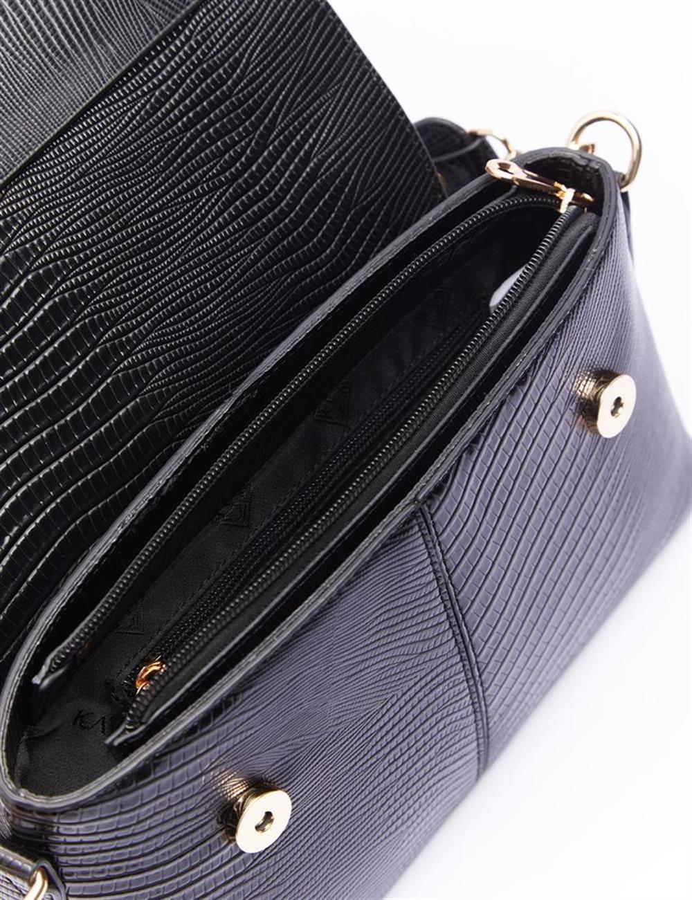 Kayra Croco Desenli Baget Çanta KA-B23-CNT30B Siyah