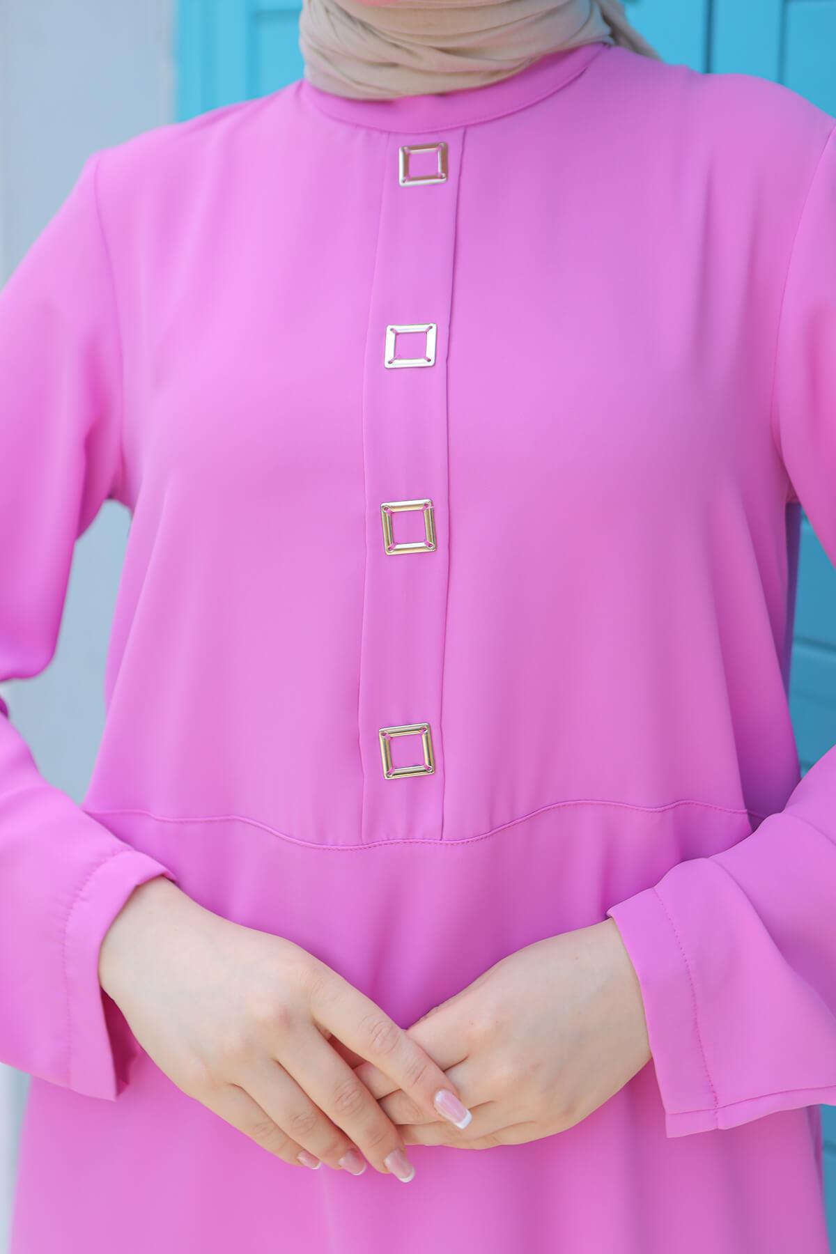 ARMİNE TREND Kare Çıtçıtlı Tunik Pembe 24YT451