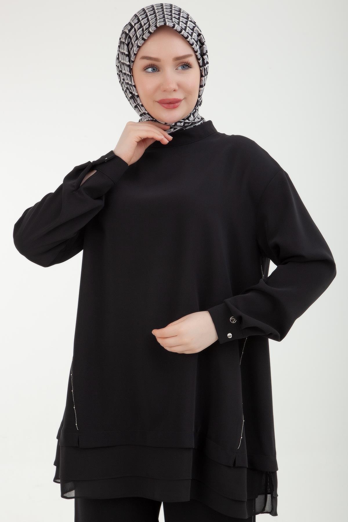 ARMİNE TREND Pantolonlu Taş Detaylı İkili Takım Siyah 24YT647 24YT647