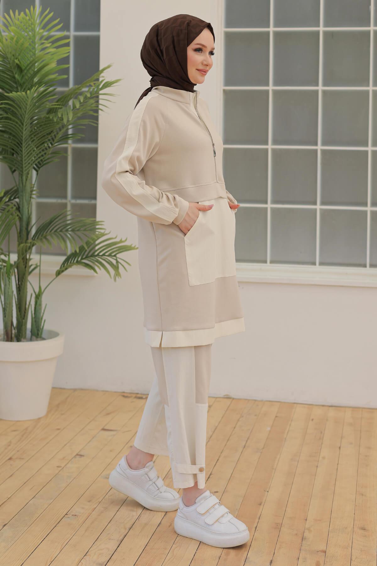 Armine TREND Bambu ve Paraşüt Kumaşlı Bilek Çıtçıtlı Takım Bej 24YT608