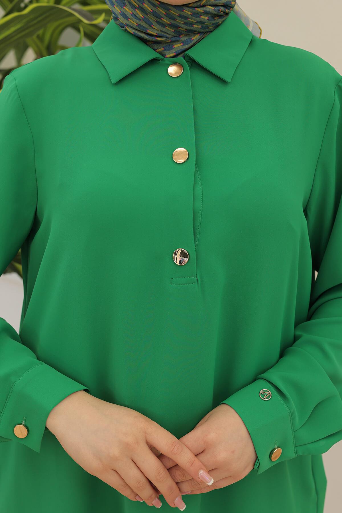 Armine Trend Önü Düğme Detaylı Tunik Yeşil 24YT420