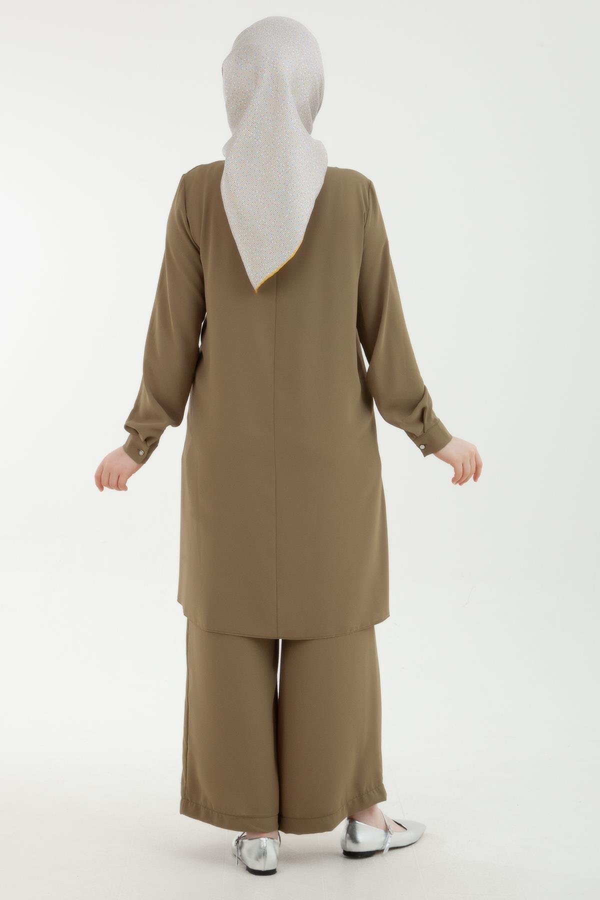 ARMİNE TREND Pantolonlu Beli Lastikli İkili Takım Yağ Yeşili 24YT629