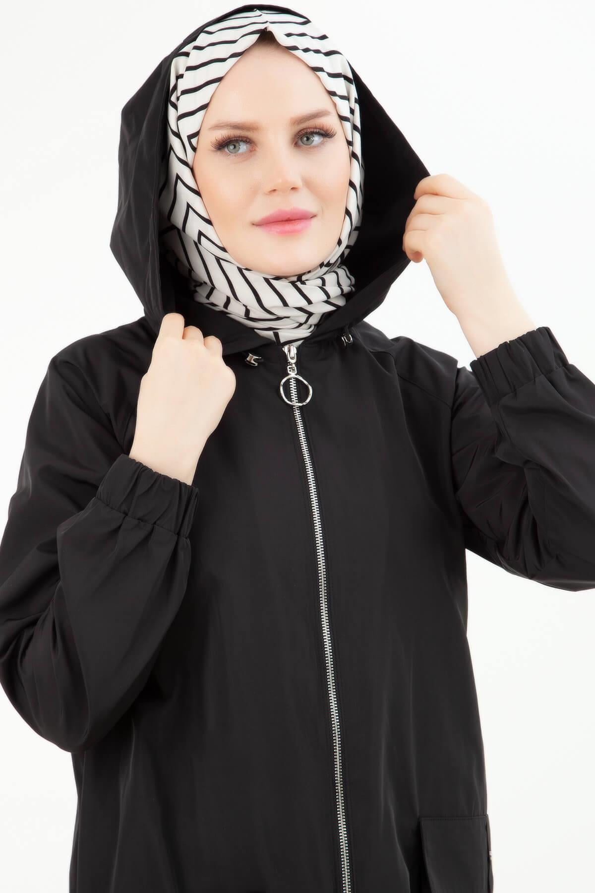 Armine TREND Paraşüt Kumaş Yağmurluk Kap Giy Çık Siyah 24YT801