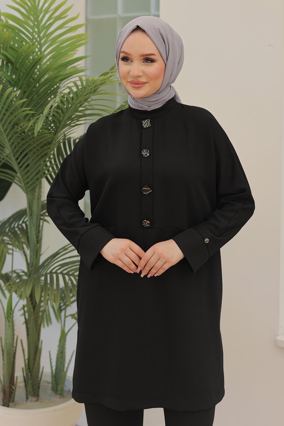 Armine TREND Önden Kapalı Düğmeli Pantolonlu Takım Siyah 24YT659