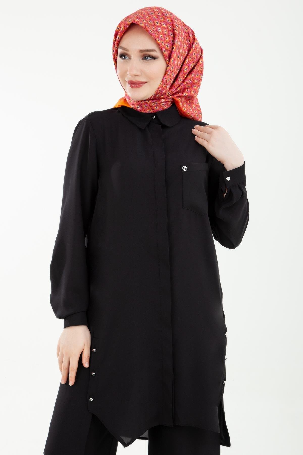 ARMİNE TREND Pantolonlu Beli Lastikli İkili Takım Siyah 24YT629