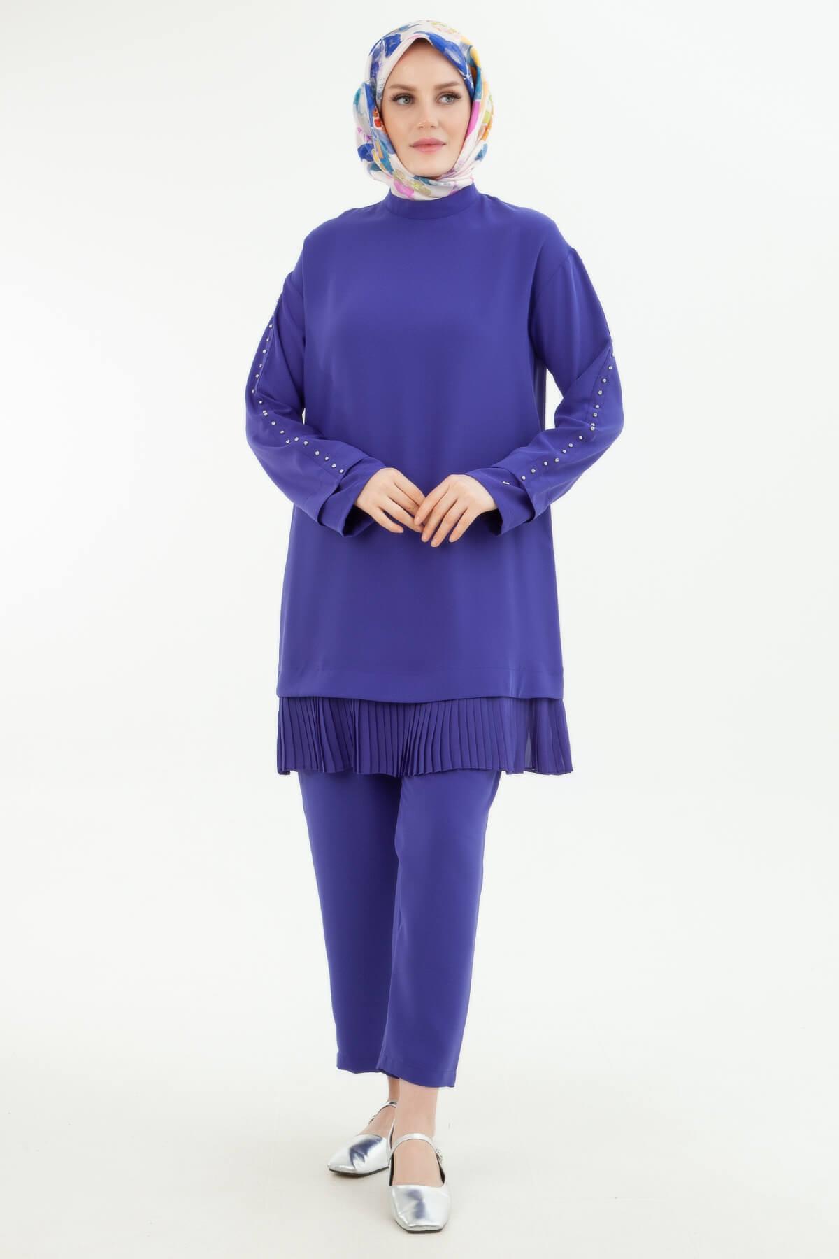 Armine TREND Kolları Taş Detaylı Pantolonlu Takım Menekşe 24YT644