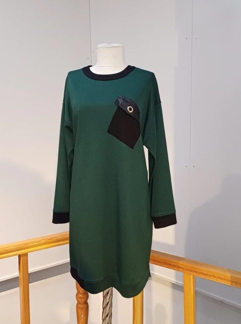 DEFRİNA Cep Detaylı Frida Tunik Yeşil 31113