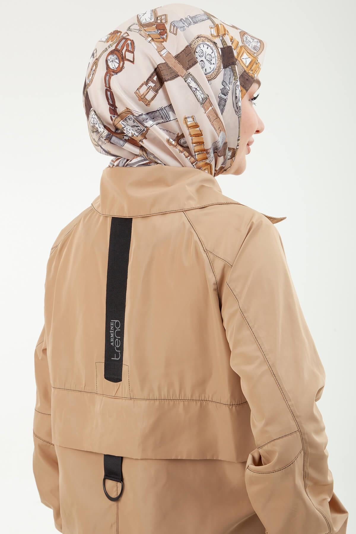 Armine TREND İmzalı Paraşüt Kumaş Yağmurluk Kap Giy Çık Bej 24YT703