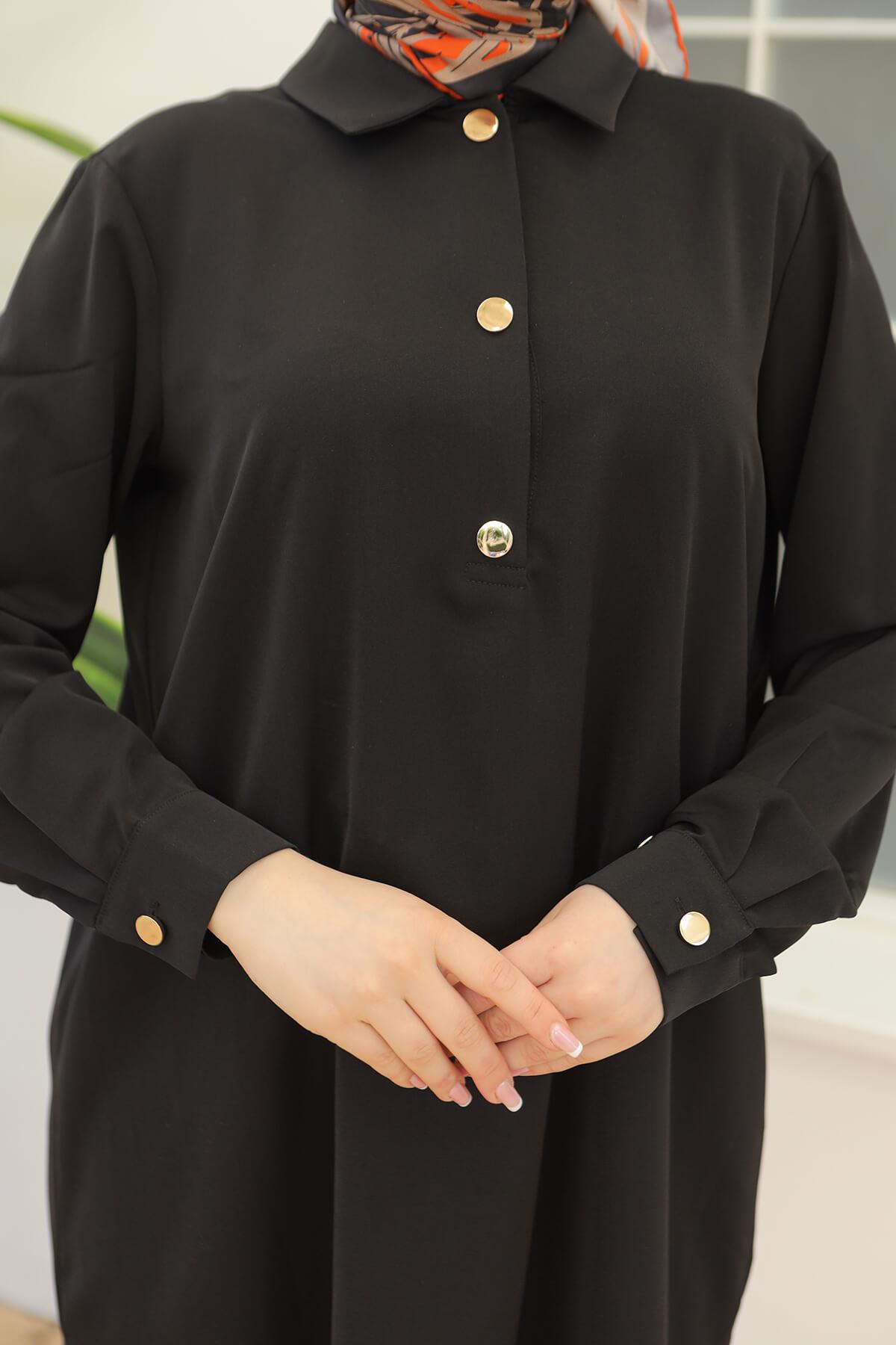 Armine Trend Önü Düğme Detaylı Tunik Siyah 24YT420