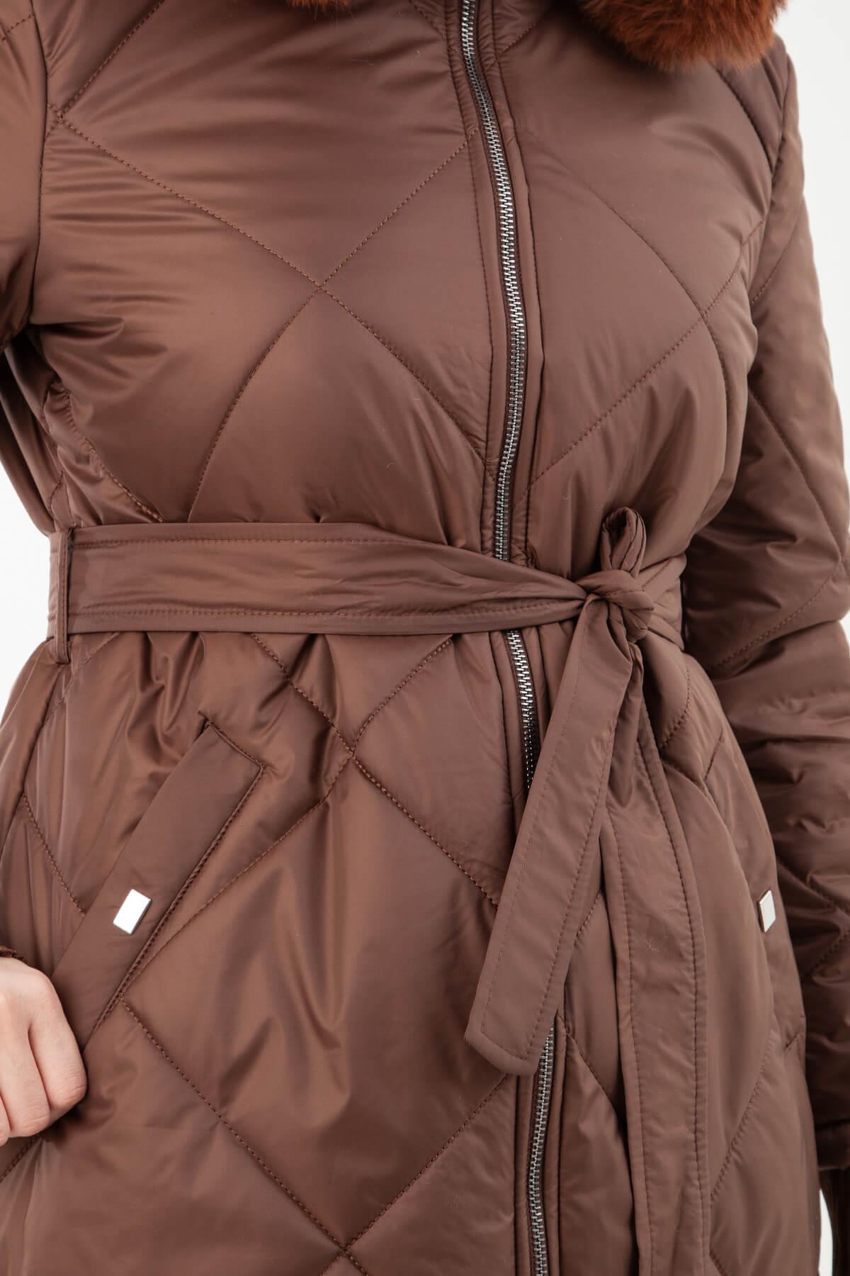 Armine Trend Baklava Desen Kuşaklı Mont Badem 23KT753