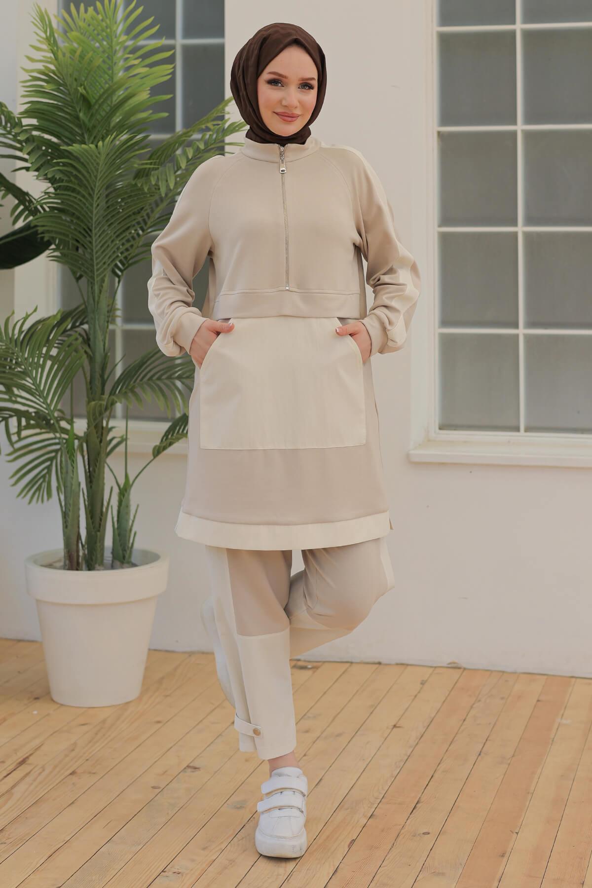 Armine TREND Bambu ve Paraşüt Kumaşlı Bilek Çıtçıtlı Takım Bej 24YT608
