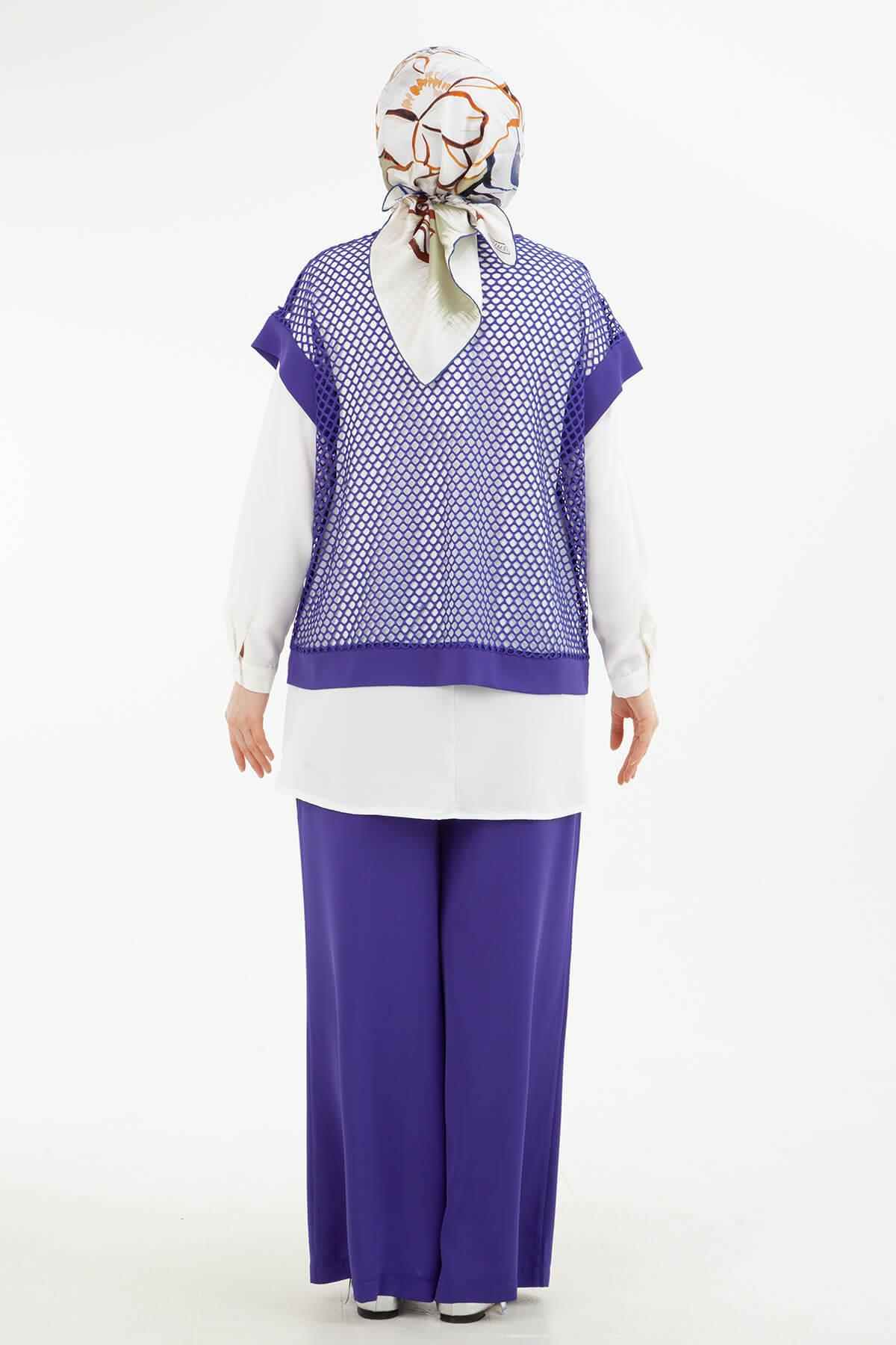ARMİNE TREND Beli Lastikli Pantolonlu Basic Gömlekli Fileli Üçlü Takım Leylak 24YT633