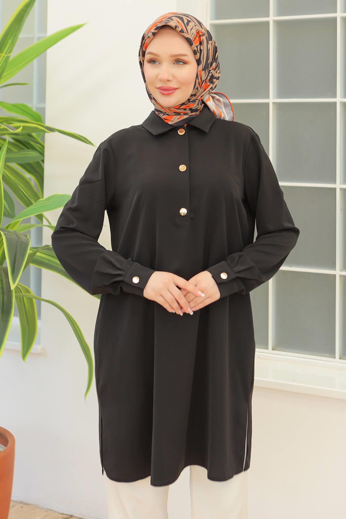 Armine Trend Önü Düğme Detaylı Tunik Siyah 24YT420