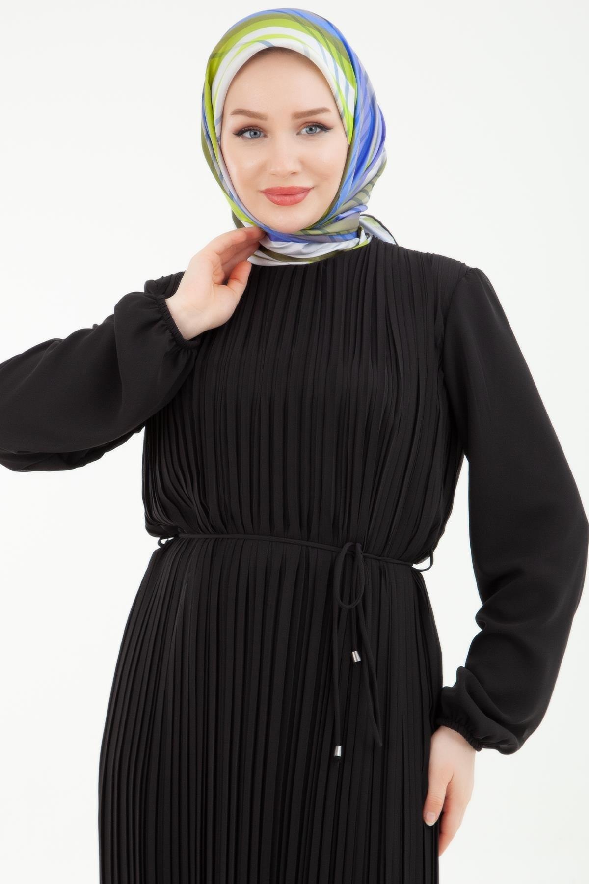 Armine Şifon Pilise Elbise Siyah 23KT905