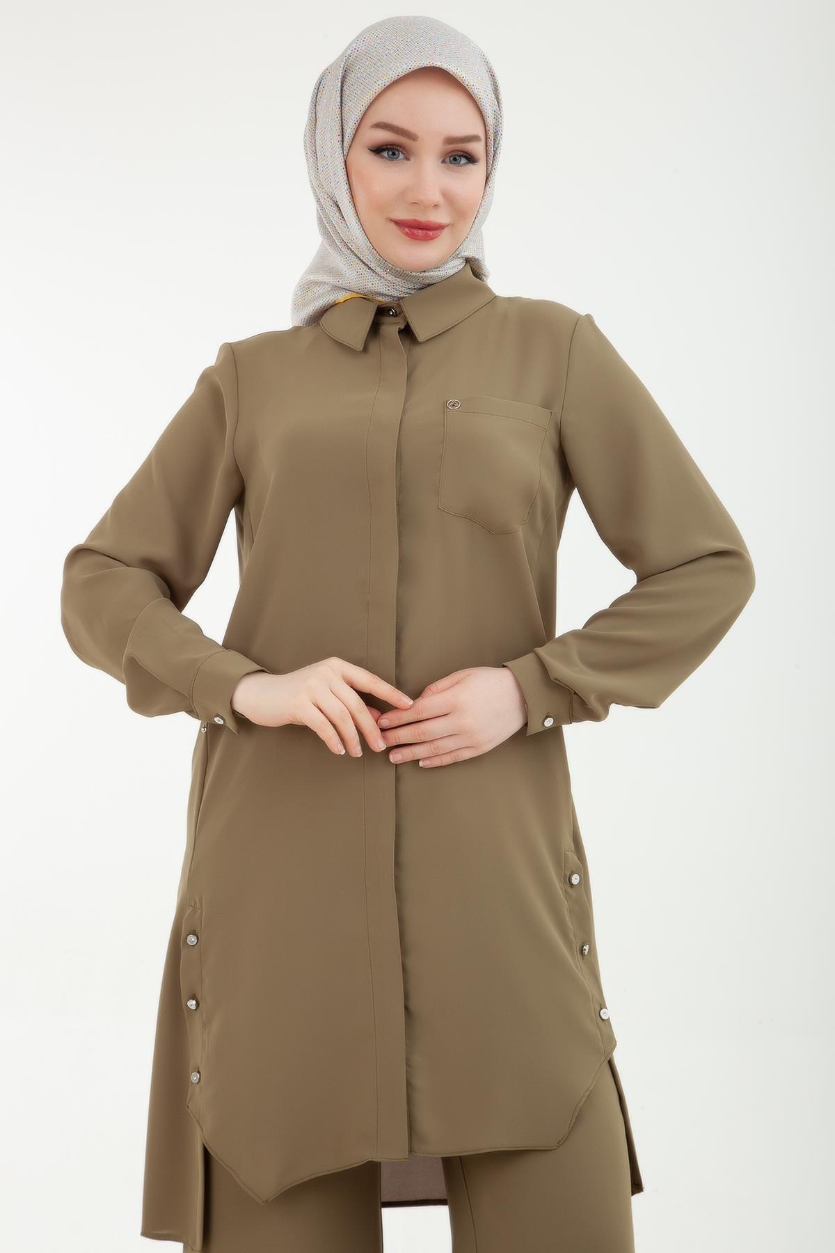 ARMİNE TREND Pantolonlu Beli Lastikli İkili Takım Yağ Yeşili 24YT629