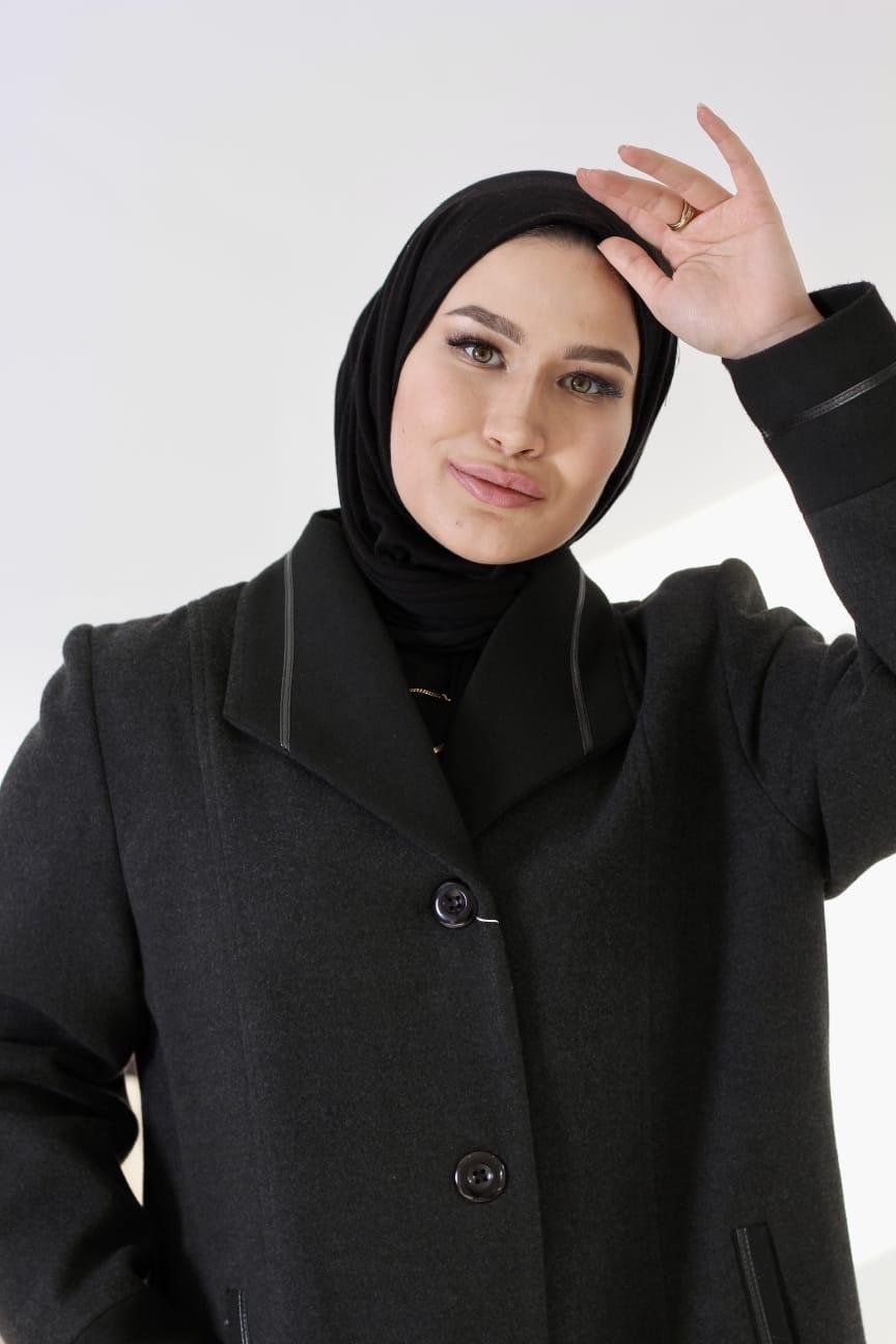 ESNUR Ceket Yaka Büyük Beden Kaşe Kaban Antrasit