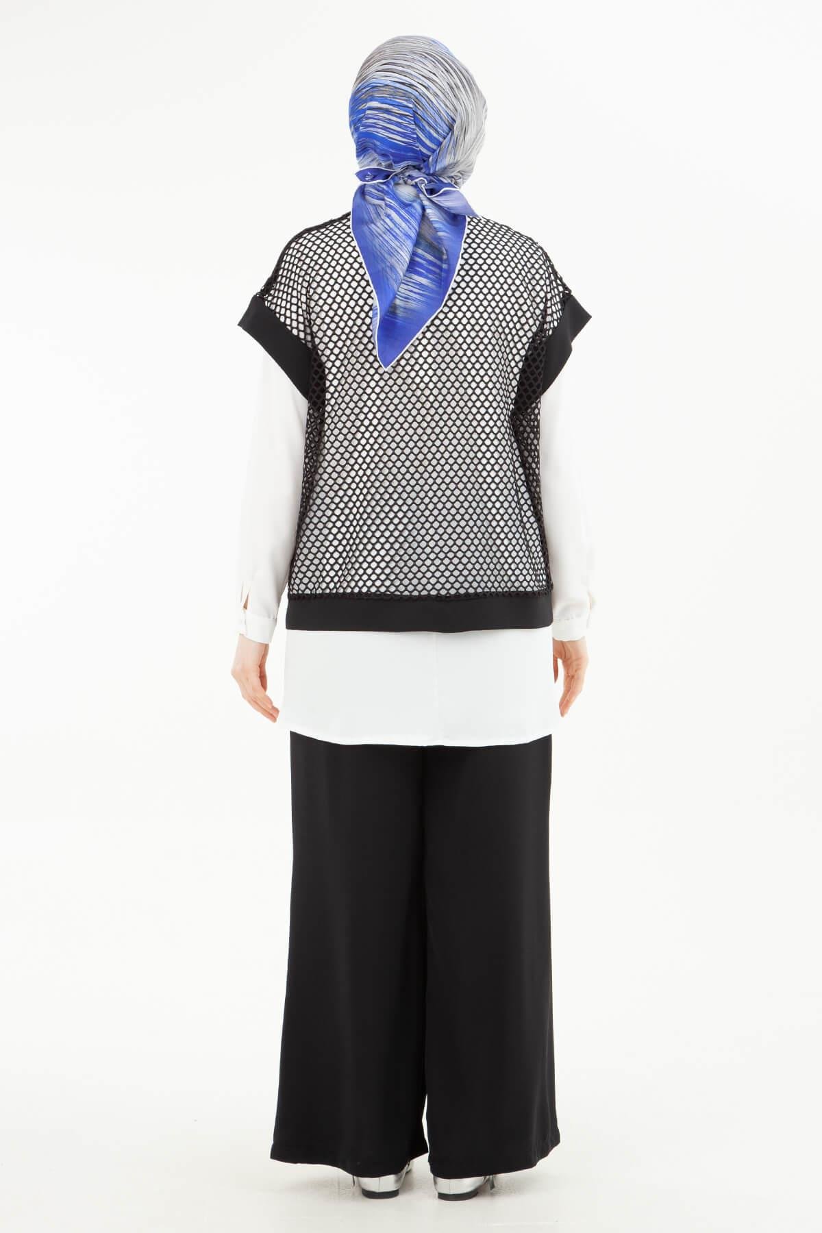 ARMİNE TREND Beli Lastikli Pantolonlu Basic Gömlekli Fileli Üçlü Takım Siyah 24YT633