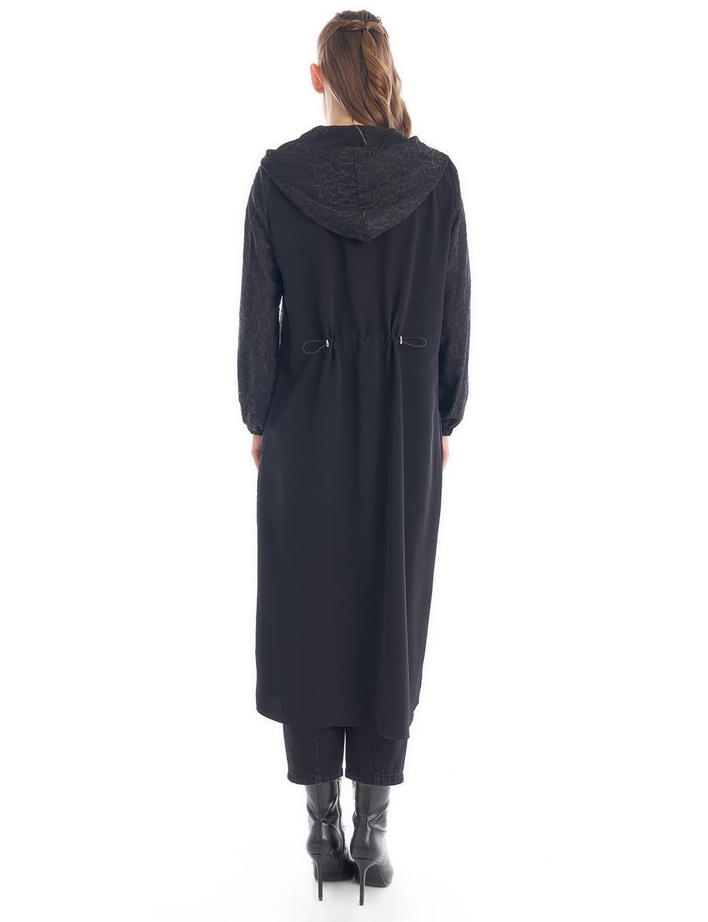 KAYRA Kumaş Mixli Beli Büzgülü Kap Siyah VV-B24-44001-12