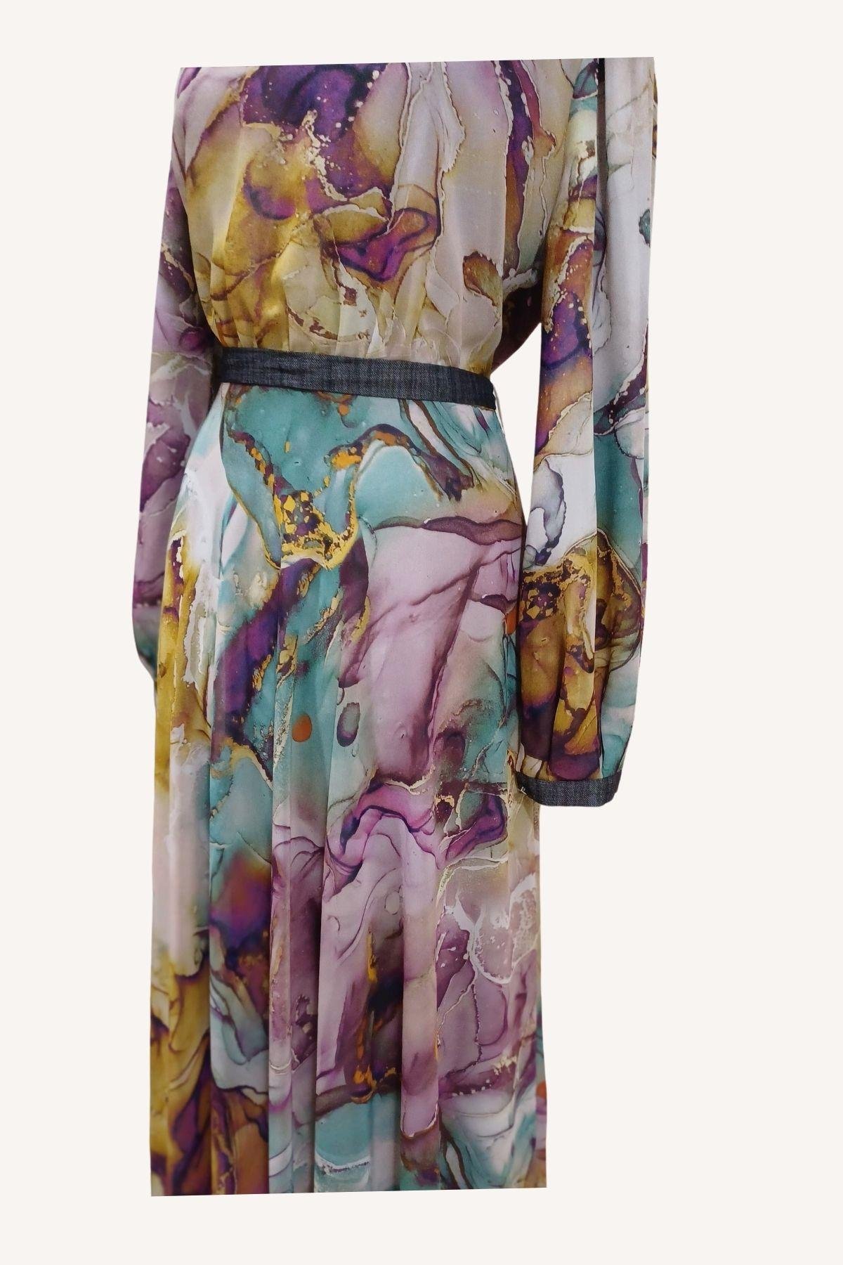 Levidor Baskılı Şifon Astarlı Elbise Pudra SS21151-LV40103