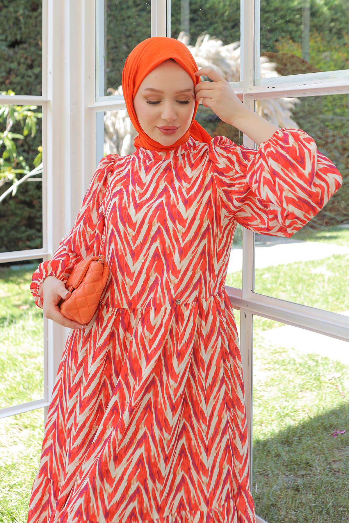 Armine Trend Desenli Elbise Mercan 24YT914