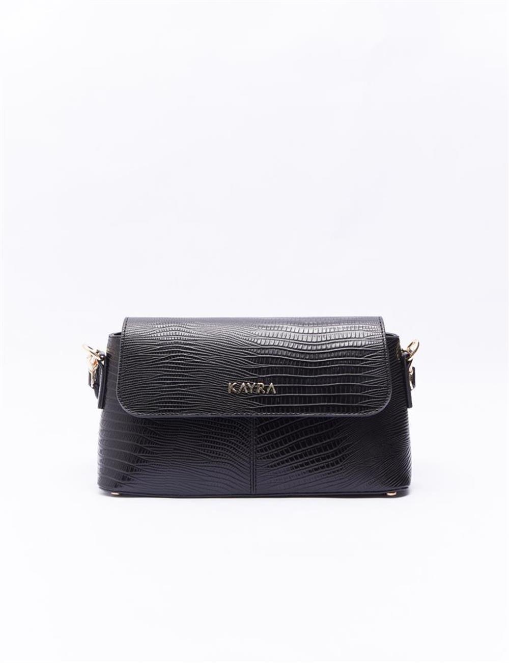 Kayra Croco Desenli Baget Çanta KA-B23-CNT30B Siyah
