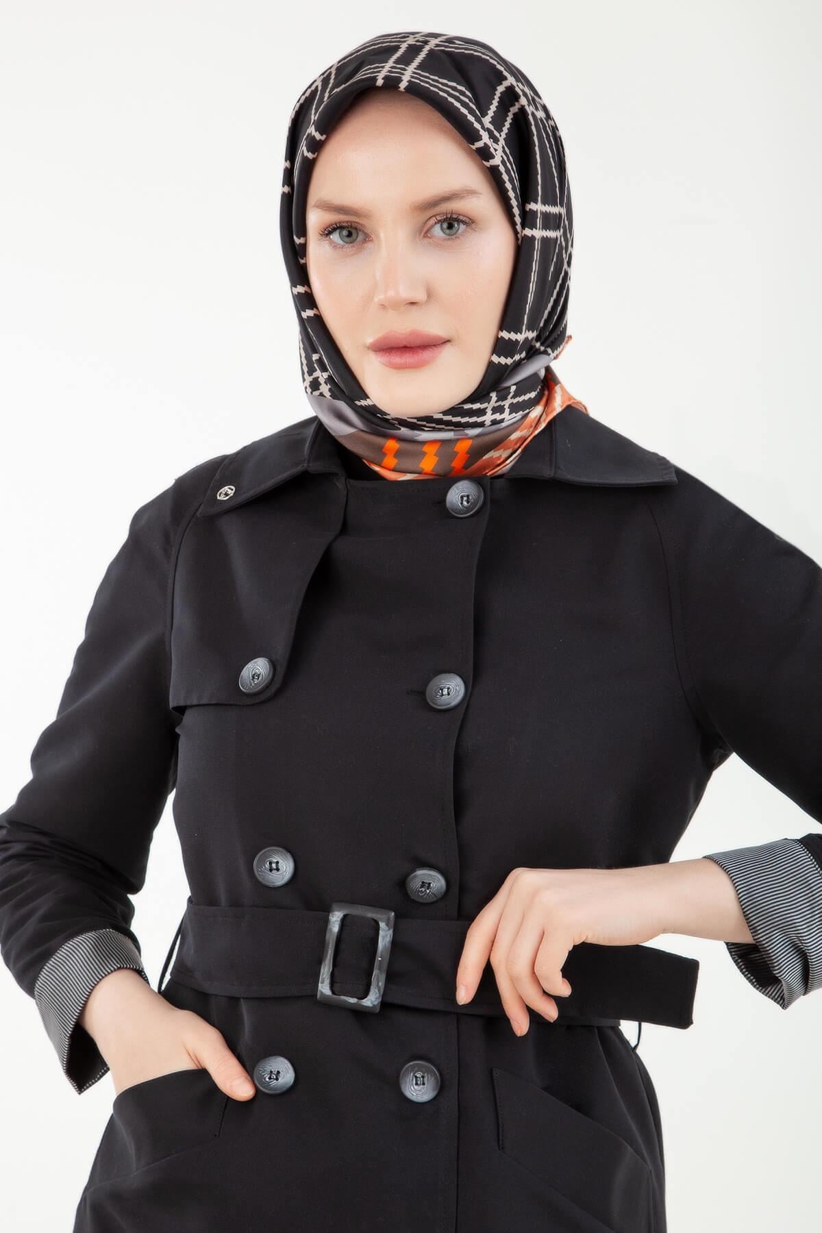 Armine TREND Düğmeli Trençkot Siyah 24yt761